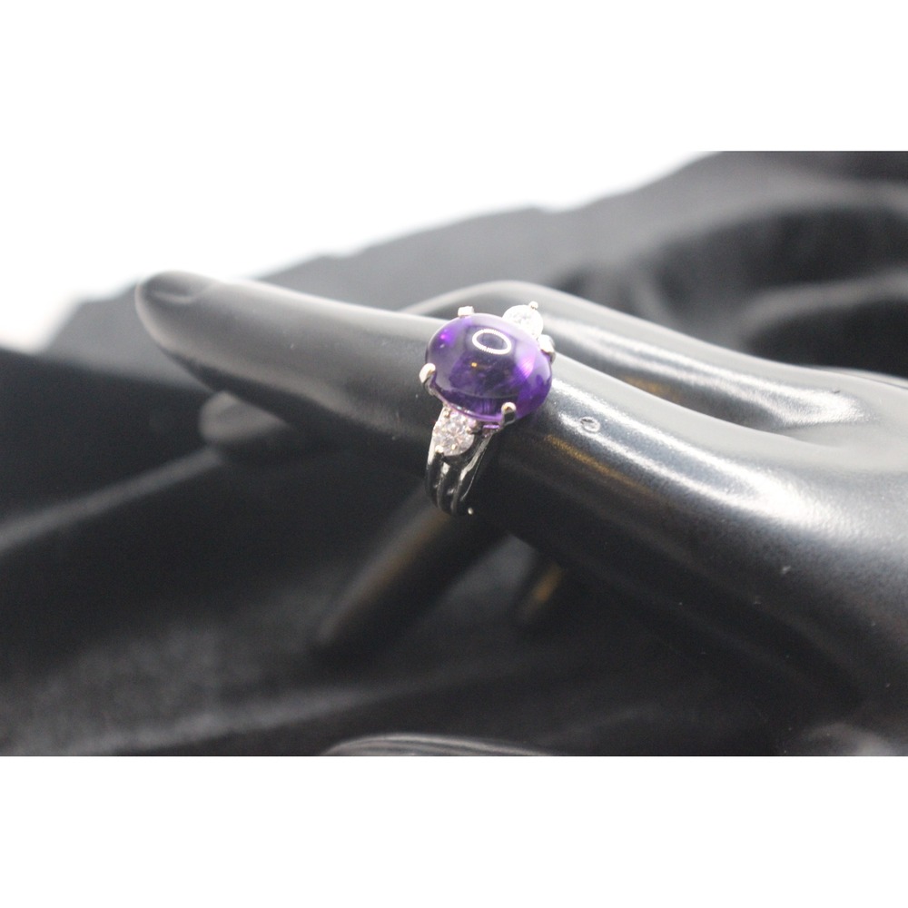 Silver Cabochon Ring Purple Gemstone Size 8.25